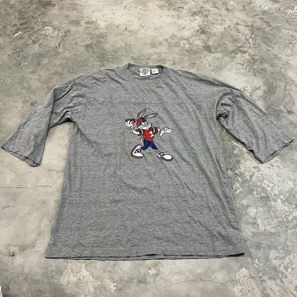Vintage 90's Looney Tunes Bugs Bunny Football Gray 3/4 Sleeve Pullover Shirt LRG
